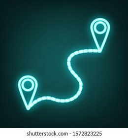 Location pin navigation map, gps sign. Cyan neon icon in the dark. Bluring. Luminescence. Illustration.