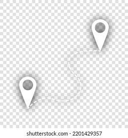 Location pin navigation map, gps sign. White Icon with dropped natural gray Shadow at transparent Background. Illustration.