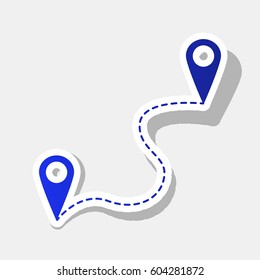 Location pin navigation map, gps sign. Vector. New year bluish icon with outside stroke and gray shadow on light gray background.