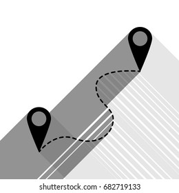 Location pin navigation map, gps sign. Vector. Black icon with two flat gray shadows on white background.
