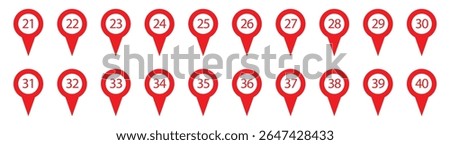 Location pin with numbers icon set. Red map markers with numbers in eps 10.