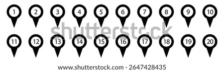 Location pin with numbers icon set. Red map markers with numbers in eps 10.