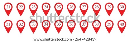 Location pin with numbers icon set. Red map markers with numbers in eps 10.