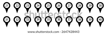 Location pin with numbers icon set. Red map markers with numbers in eps 10.