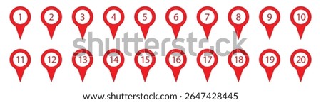 Location pin with numbers icon set. Red map markers with numbers in eps 10.