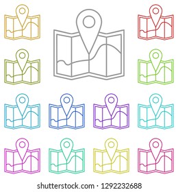 location pin on map icon in multi color. Simple thin line, outline vector of Camp icons for UI and UX, website or mobile application