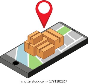 Location pin on mobile application icon illustration