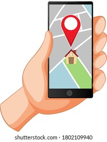 Location pin on mobile application icon illustration