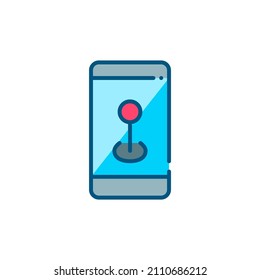 Location pin on a smartphone. Pixel perfect, editable stroke color icon