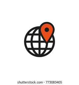 Location pin on world globe icon