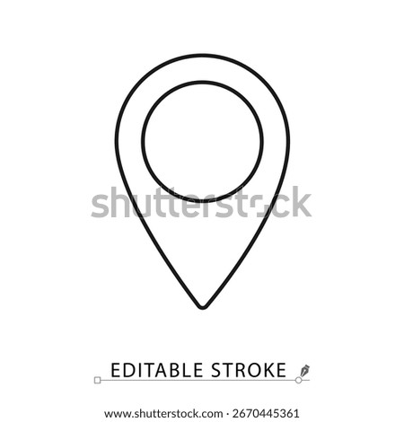 location pin in outline icon , editable stroke. black contour marker, overlay for maps and navigation UI.