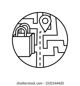 Location, pin, paper bag, delivery, map icon. Simple line, outline vector of take away icons for ui and ux, website or mobile application
