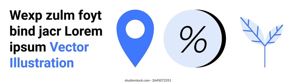 Pino de localização, sinal de porcentagem dentro do círculo e folha delicadamente desenhada. Ideal para web design, promoções de negócios, materiais educativos, campanhas ambientais, relatórios financeiros, blogs de viagens
