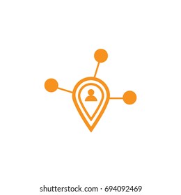 Location pin with person and connectivity concept illustration in vector