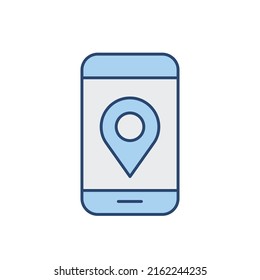 Location pin and phone thin line icon. Color blue. Element of simple icon for websites, web design, mobile app, info graphics. Thin line icon for website design and development, app development