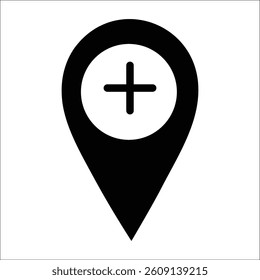 location pin with plus sign marking a new location place or spot Ideal for maps navigation and finding something new