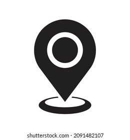 Location pin point icon. Map search symbol in black, isolated on a white background. Simple flat style vector illustration of navigation sign, direction, place, compass, search concept or web.