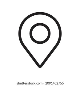 Location pin point icon. Map search symbol in black, isolated on a white background. Simple flat style vector illustration of navigation sign, direction, place, compass, search concept or web.