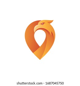 Location Pin Pointer and Eagle Falcon Hawk Head Logo Design
