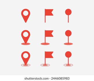 Positionsstift-Zeigersymbol. Adresse Informationen isolierte Vektorgrafik. Geben Sie das Routeninformationszeichen auf der Karte an. Flag.