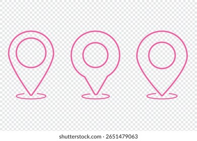 Localização, pino, ícone de ponteiro símbolo design. Vetor de linha fina do ícone do marcador do mapa isolado. 