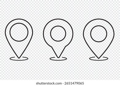 Localização, pino, ícone de ponteiro símbolo design. Vetor de linha fina do ícone do marcador do mapa isolado. 