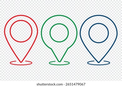 Localização, pino, ícone de ponteiro símbolo design. Vetor de linha fina do ícone do marcador do mapa isolado. 