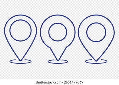 Localização, pino, ícone de ponteiro símbolo design. Vetor de linha fina do ícone do marcador do mapa isolado. 