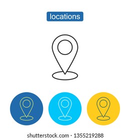 Location pin pointer outline icons set. World business communication technology. Editable stroke cartography and topography sign. GPS tracking and navigation vector illustration. Map positioning