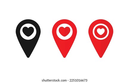 Location pin pointer set with love point, location pin to Find love icon vector 