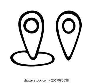 Location pin pointer vector doodle illustration set isolated on white background