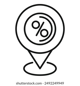 Location pin pointing a discount percentage symbol, for retail and commerce concepts
