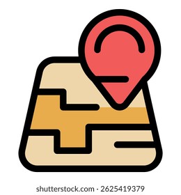 Location pin pointing place on digital map showing navigation route for modern global positioning system