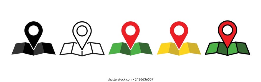  Location pin Premium icon set. Map pin place marker. Location icon collection. Map marker pointer icon set. GPS location symbol collection. Flat style - stock vector illustration.