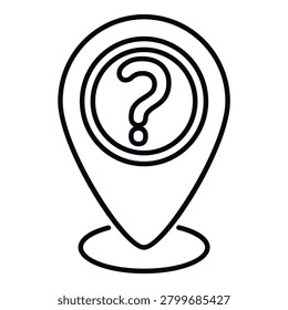 Location pin with a question mark indicating an unknown or problematic point on a map