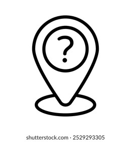 Location pin with a question mark represents a vector icon of unidentified location