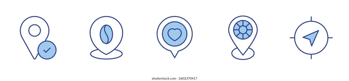 location pin, location, safe place. Location Icon vector illustration. Line Duotone style. Editable stroke.
