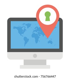 
Location pin secure internet system. Searching online system for a particular location.