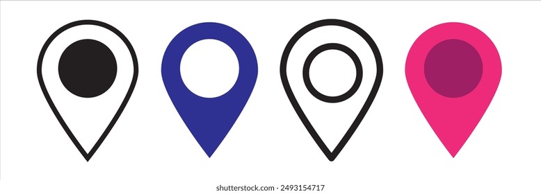 Location pin set. Map pin, pointer. Colour map pin vector