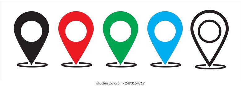 Location pin set. Map pin, pointer. Colour map pin vector