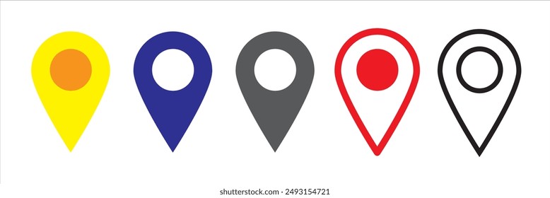 Location pin set. Map pin, pointer. Colour map pin vector