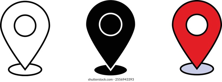 Location pin with shadow, linear and isolated style. Editable Stroke. Vector illustration