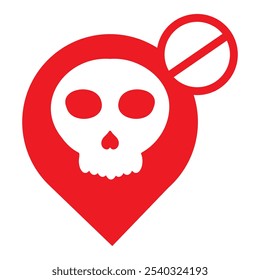 location pin with skull icon isolated on white background