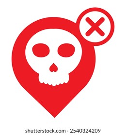 location pin with skull icon isolated on white background