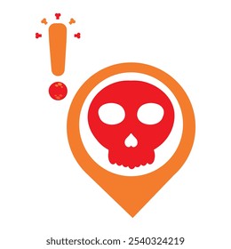 location pin with skull icon isolated on white background