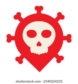 location pin with skull icon isolated on white background