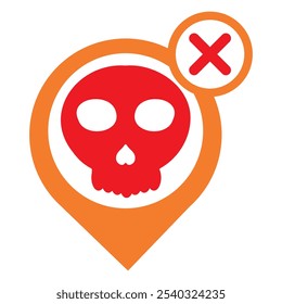 location pin with skull icon isolated on white background