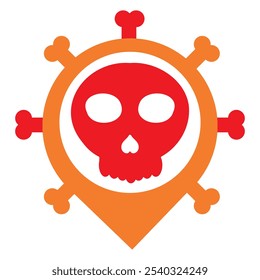 location pin with skull icon isolated on white background