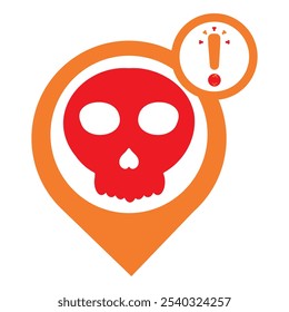 location pin with skull icon isolated on white background