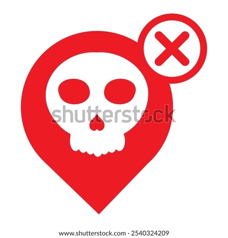 location pin with skull icon isolated on white background